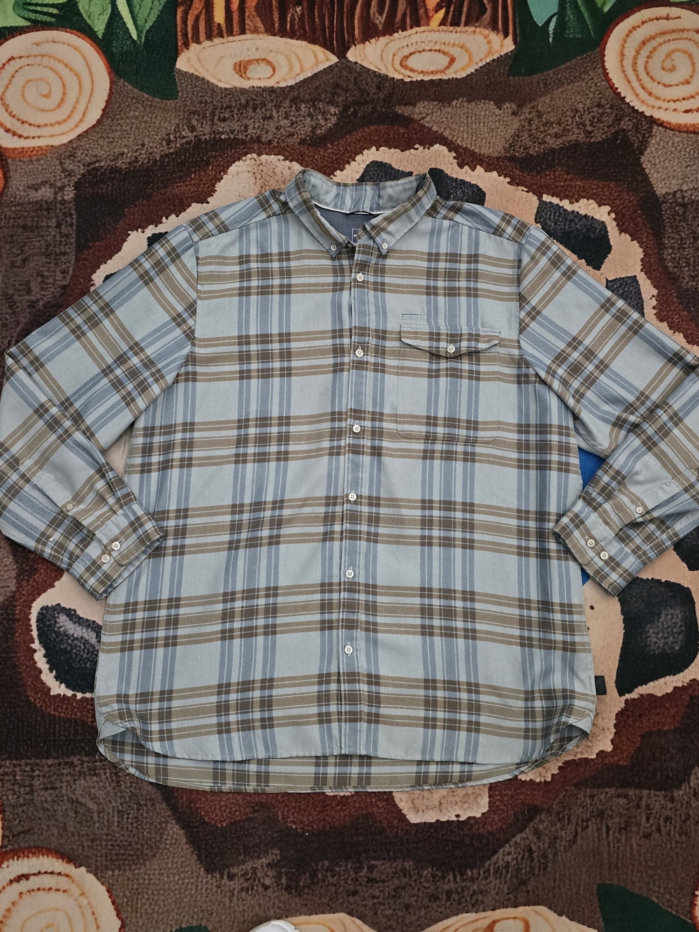 The North Face Light Blue and Brown Plaid Button-Down XXL Shirt